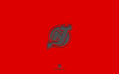 New Jersey Devils, r&#246;d bakgrund, amerikansk hockeylag, New Jersey Devils emblem, NHL, USA, hockey, New Jersey Devils logo