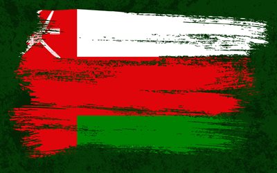 4k, Flag of Oman, grunge flags, Asian countries, national symbols, brush stroke, Omani flag, grunge art, Oman flag, Asia, Oman