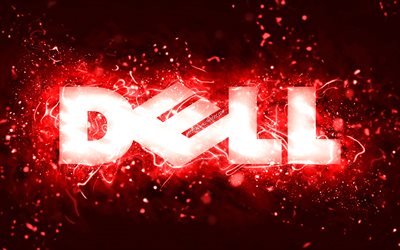 Dell logo rouge, 4k, néons rouges, créatif, fond abstrait rouge, logo Dell, marques, Dell