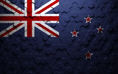 Nya Zeelands flagga, bikakekonst, Nya Zeeland hexagons flagga, Nya Zeeland, 3d hexagons art