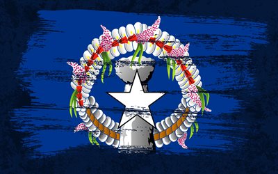4k, norra Marianernas flagga, grungeflaggor, oceaniska l&#228;nder, nationella symboler, norra Marianas flagga, penseldrag, grungekonst, oceanien, norra marianerna