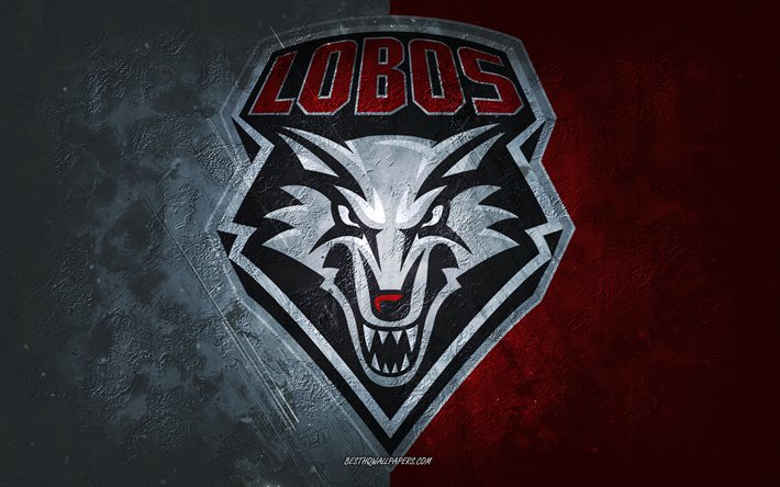 new mexico lobos, american-football-team, grau-roter hintergrund, new mexico lobos-logo, grunge-kunst, ncaa, american football, usa, new mexico lobos-emblem