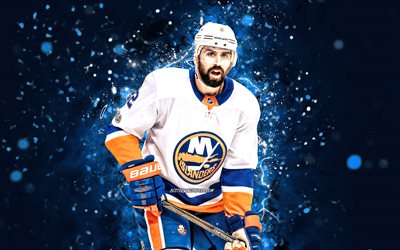 Nick Leddy, 4k, NHL, New York Islanders, star dell&#39;hockey, hockey, Nicholas Michael Leddy, luci al neon blu, NY Islanders, giocatori di hockey, Nick Leddy New York Islanders, Nick Leddy 4K
