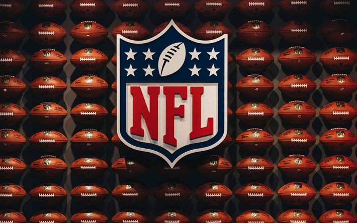 NFL, American football league, National Football League, NFL logo, USA, Palle di football americano, emblema NFL, American Professional Football Conference