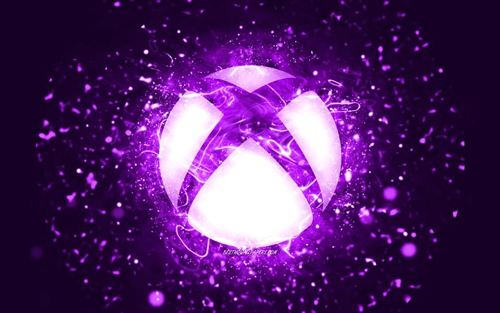 Logo viola Xbox, 4k, luci al neon viola, creativo, sfondo astratto viola, logo Xbox, sistema operativo, Xbox
