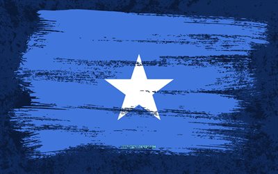 4k, Flag of Somalia, grunge flags, African countries, national symbols, brush stroke, Somalian flag, grunge art, Somalia flag, Africa, Somalia
