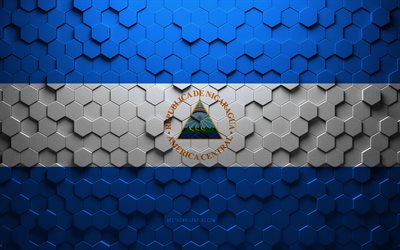 Bandiera del Nicaragua, arte a nido d&#39;ape, bandiera esagonale Nicaragua, Nicaragua, arte esagonale 3d, bandiera del Nicaragua