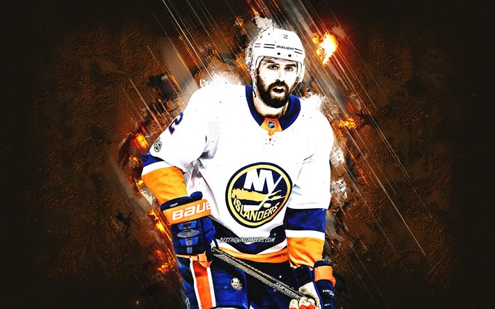 Nick Leddy, New York Islanders, NHL, Amerikalı buz hokeyi oyuncusu, mavi taş arka plan, Ulusal Hokey Ligi, Nicholas Michael Leddy, buz hokeyi