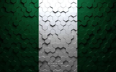 Flag of Nigeria, honeycomb art, NeNigeria therlands hexagons flag, Nigeria, 3d hexagons art, Nigeria flag