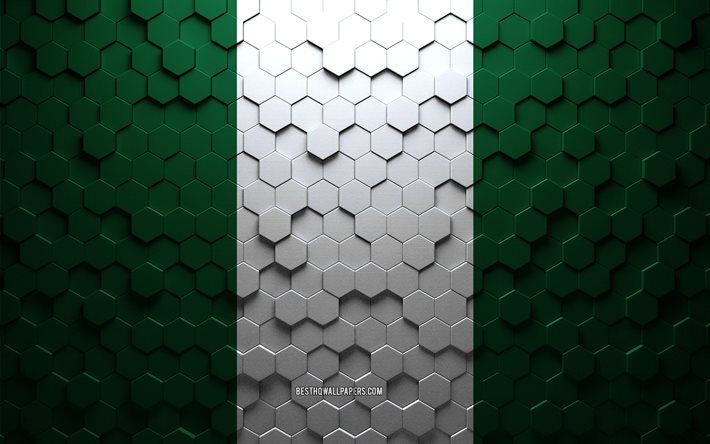 flagge von nigeria, waben kunst, nenigeria therlands sechsecke flagge, nigeria, 3d sechsecke kunst, nigeria flagge