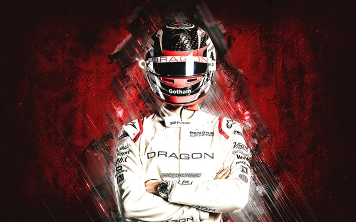 Nico Mueller, Dragon Racing, İsvi&#231;reli yarış pilotu, Formula E, kırmızı taş arka plan, grunge art