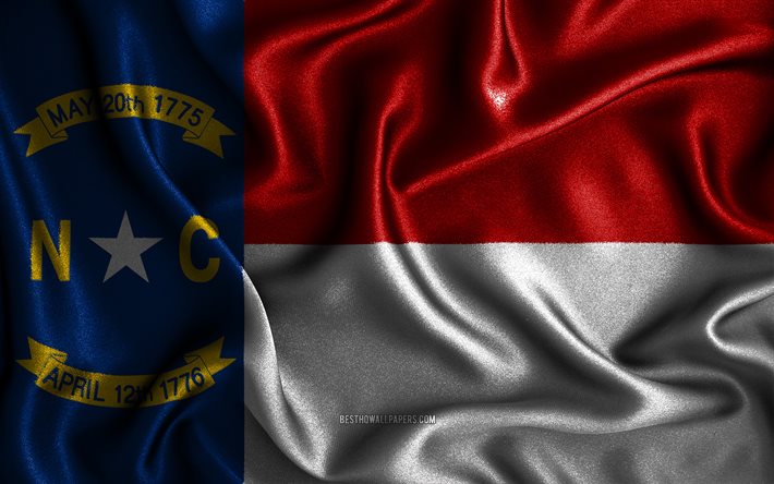 North Carolina flag, 4k, silk wavy flags, american states, USA, Flag of North Carolina, fabric flags, 3D art, North Carolina, United States of America, North Carolina 3D flag, US states