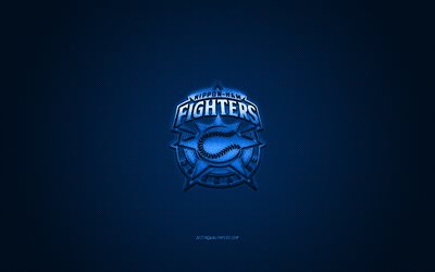 Hokkaido Nippon-Ham Fighters, Japon beyzbol kul&#252;b&#252;, mavi logo, NPB, mavi karbon fiber arka plan, Nippon Profesyonel Beyzbol, beyzbol, Sapporo, Japonya, Hokkaido Nippon-Ham Fighters logosu