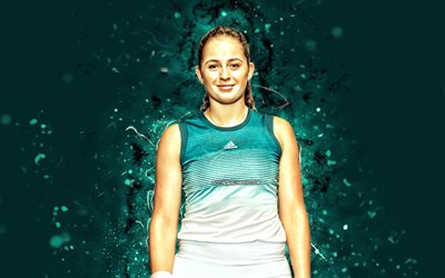 Jelena Ostapenko, 4k, Letonyalı tenis&#231;iler, WTA, mavi neon ışıklar, tenis, Aļona Ostapenko, hayran sanatı, Jelena Ostapenko 4K