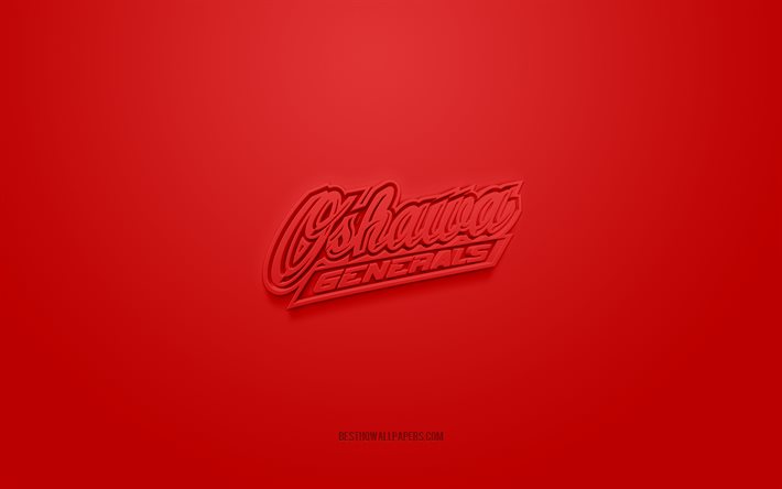 Oshawa Generals, logo 3D creativo, sfondo rosso, OHL, emblema 3d, Canadian Hockey Team, Ontario Hockey League, Ontario, Canada, 3d art, hockey, logo 3d Oshawa Generals