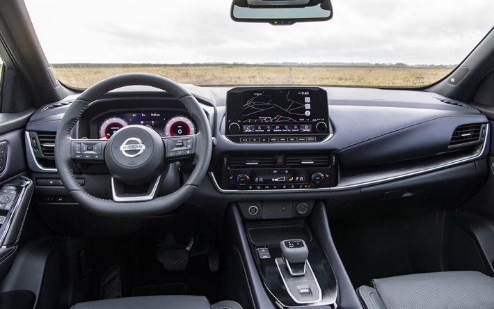 Nissan Qashqai, 2022, 4k, interior, inside view, dashboard, front panel, new Qashqai interior, Japanese cars, Nissan