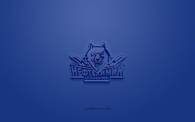 HC Neftekhimik Nizhnekamsk, sininen tausta, KHL, 3d-tunnus, ven&#228;l&#228;inen j&#228;&#228;kiekkoseura, Kontinental Hockey League, Nizhnekamsk, Ven&#228;j&#228;, j&#228;&#228;kiekko, HC Neftekhimik Nizhnekamsk 3d logo