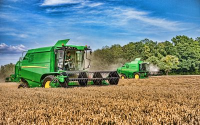 John Deere W330 Gen 2, John Deere W440 PTC Gen 2, 4k, combine harvester, 2021 combines, wheat harvest, harvesting concepts, agriculture concepts, John Deere