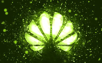 Logo Huawei lime, 4k, luci al neon al lime, creativo, sfondo astratto lime, logo Huawei, marchi, Huawei