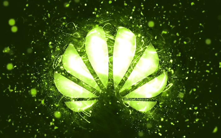 Logotipo da Huawei lime, 4k, luzes de neon de lim&#227;o, criativo, fundo abstrato de cal, logotipo da Huawei, marcas, Huawei
