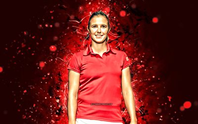 Kirsten Flipkens, 4k, belgiska tennisspelare, WTA, r&#246;da neonljus, Tennisbana, fan art, Kirsten Flipkens 4K