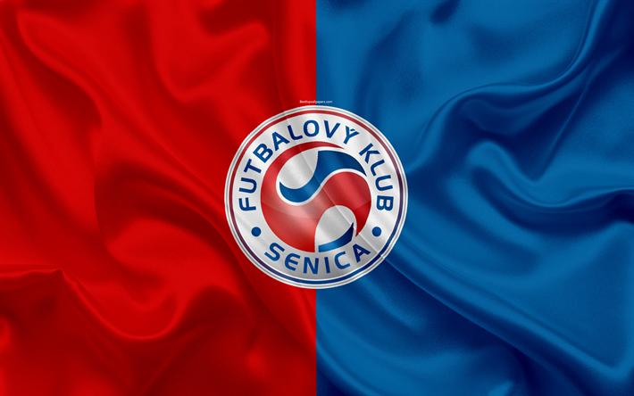FK Senica, 4k, textura de seda, Eslovaca de futebol do clube, logo, vermelho bandeira azul, Fortuna liga, Senica, Eslov&#225;quia, futebol