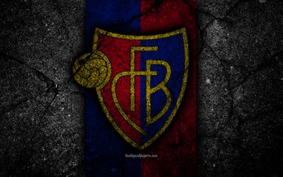 Basel, 4k, logo, Sveitsin Super League, musta kivi, jalkapallo, tunnus, FC Basel, Sveitsi, asfaltti rakenne, Basel FC