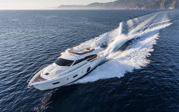 luxus wei&#223;e yacht, mittelmeer, tyrrhenisches meer, k&#252;stenlandschaft, luxus, boot, italien