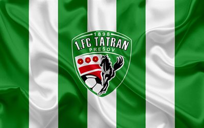 FC Tatran Presov, 4k, silk texture, Slovak football club, logo, green white flag, Fortuna liga, Presov, Slovakia, football