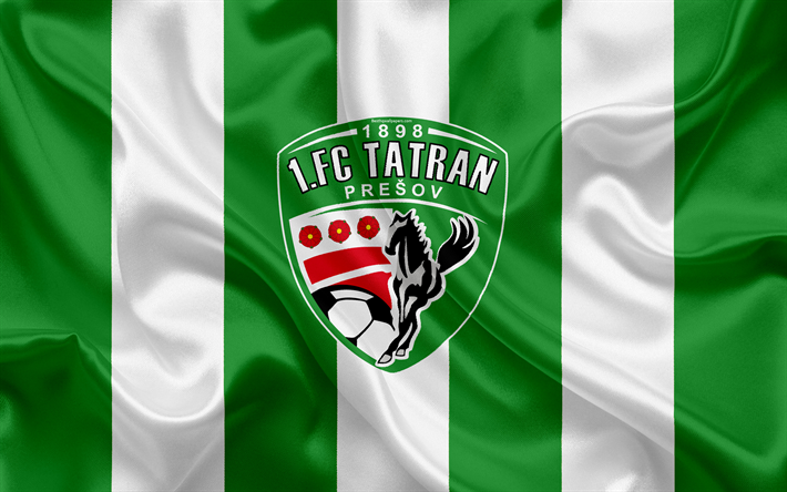 fc tatran presov, 4k, seide textur, slowakisch fu&#223;ballverein, logo, gr&#252;n-wei&#223;e fahne, fortuna liga, presov, slowakei, fu&#223;ball