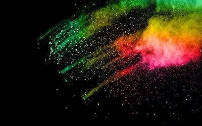 colored smoke, bright colors, black background, splashes of paint