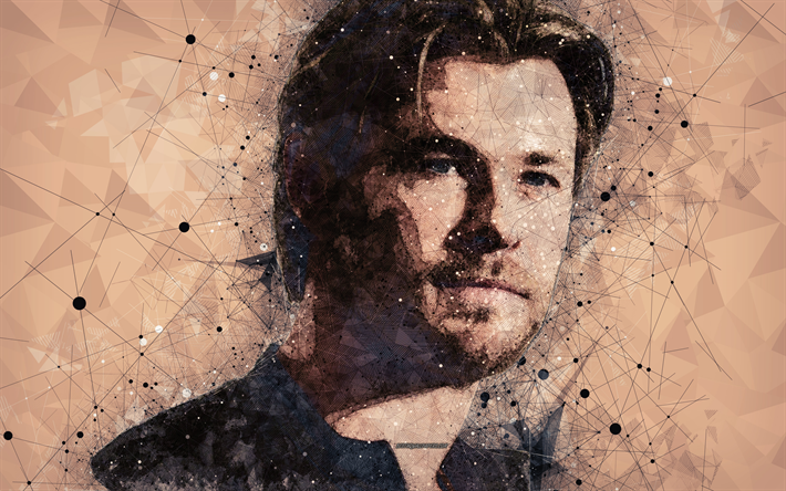 Chris Hemsworth, 4k, art cr&#233;atif, portrait, visage, geometric art, l&#39;acteur Australien, star d&#39;Hollywood, Thor