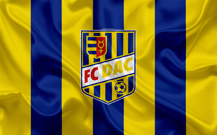 FC DAC 1904, Dunajska Streda FC, 4k, silkki tekstuuri, Slovakian football club, logo, vihre&#228; valkoinen lippu, Fortuna liga, Dunajska Streda, Slovakia, jalkapallo
