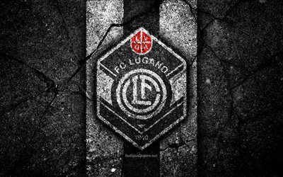 Lugano, 4k, logo, Sveitsin Super League, musta kivi, jalkapallo, tunnus, Lugano FC, Sveitsi, asfaltti rakenne