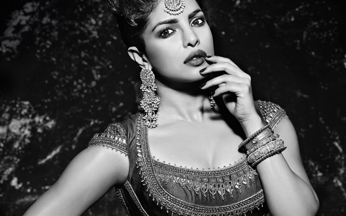 priyanka chopra, einfarbig, portr&#228;t, gesicht, schwarz und wei&#223; foto, fotoshooting, indische schauspielerin, bollywood, hollywood-star, mode-modell