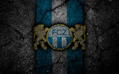 Zurich, 4k, logo, Switzerland Super League, black stone, soccer, football, emblem, FC Zurich, Switzerland, asphalt texture, Zurich FC