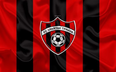 FC Spartak Trnava, 4k, シルクの質感, スロバキアサッカークラブ, ロゴ, 赤黒のフラグ, フォルトゥナリーガ, Trnava, スロバキア, サッカー