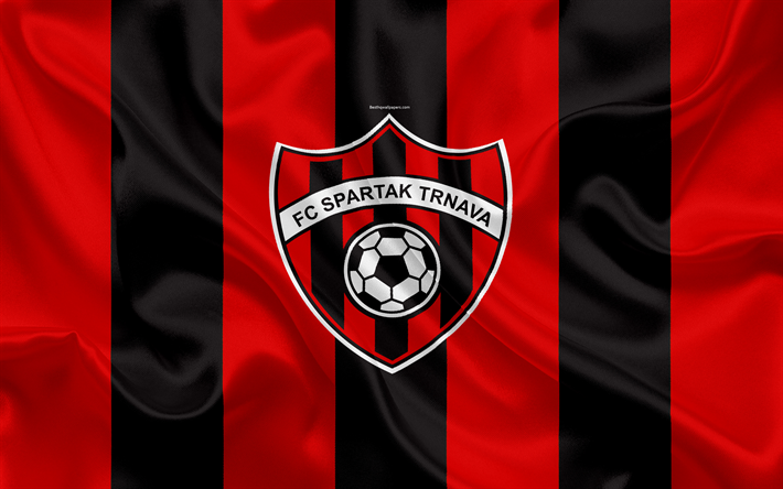 FC Spartak Trnava, 4k, ipek doku, Slovak Futbol Kul&#252;b&#252;, logo, kırmızı, siyah bayrak, Fortuna Lig, Trnava, Slovakya, futbol
