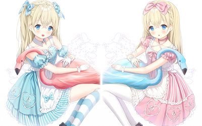 Alice i Underlandet, Japansk anime, manga, tvillingar, bl&#229; flamingos, rosa flamingos