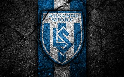 Lausanne, 4k, logo, Switzerland Super League, black stone, soccer, football, emblem, FC Lausanne, Switzerland, asphalt texture, Lausanne FC