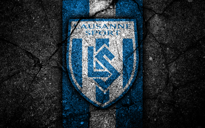 Losanna, 4k, logo, Svizzera Super League, pietra nera, calcio, emblema, FC Lausanne, Svizzera, asfalto texture, Losanna FC