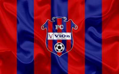 FC ViOn, 4k, シルクの質感, スロバキアサッカークラブ, ロゴ, 赤ブルーフラッグ, フォルトゥナリーガ, Zlate Moravce, スロバキア, サッカー