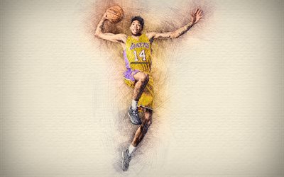 Brandon Ingram, 4k, obras de arte, estrellas de baloncesto de Los &#193;ngeles Lakers, Ingram, de la NBA, el baloncesto, LA Lakers, dibujo Brandon Ingram