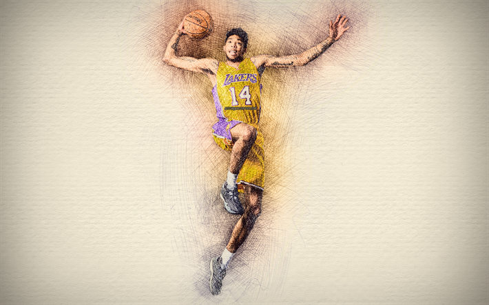 Brandon Ingram, 4k, obras de arte, estrelas de basquete, Los Angeles Lakers, Ingram, NBA, basquete, LA Lakers, desenho Brandon Ingram