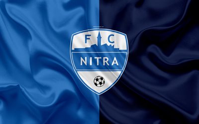FC Nitra, 4k, seda textura, eslovaca de f&#250;tbol del club, logotipo, bandera azul, la Fortuna de la liga, Nitra, Eslovaquia, f&#250;tbol
