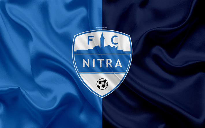 fc nitra, 4k, seide textur, slowakisch fu&#223;ballverein, logo, blaue flagge, fortuna liga, nitra, slowakei, fu&#223;ball