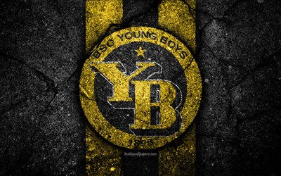 Young Boys, 4k, logo, Switzerland Super League, black stone, soccer, football, emblem, FC Young Boys, Switzerland, asphalt texture, Young Boys FC