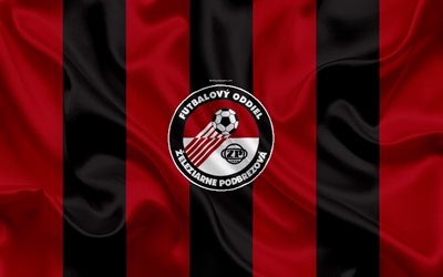 FK Zeleziarne Podbrezova, 4k, silk texture, Slovak football club, logo, burgundy black flag, Fortuna liga, Podbrezova, Slovakia, football