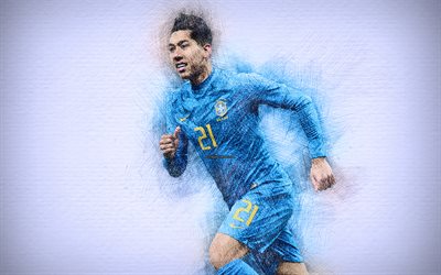 4k, Roberto Firmino, Brazilian football team, artwork, Firmino, soccer, footballers, drawing Firmino, Brazil National Team