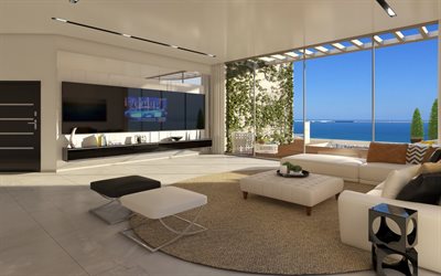 luxurious modern design of the living room, stylish interior, minimalism style, free space, modern interior design